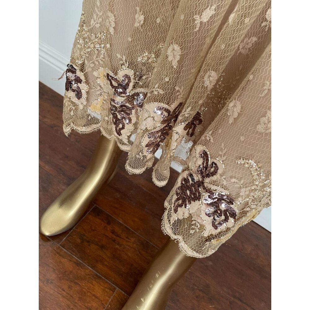 Vintage Rina Di Montella Sheer Lace Dress With Embroidered Floral Sequins Size 6 - Picture 13 of 16